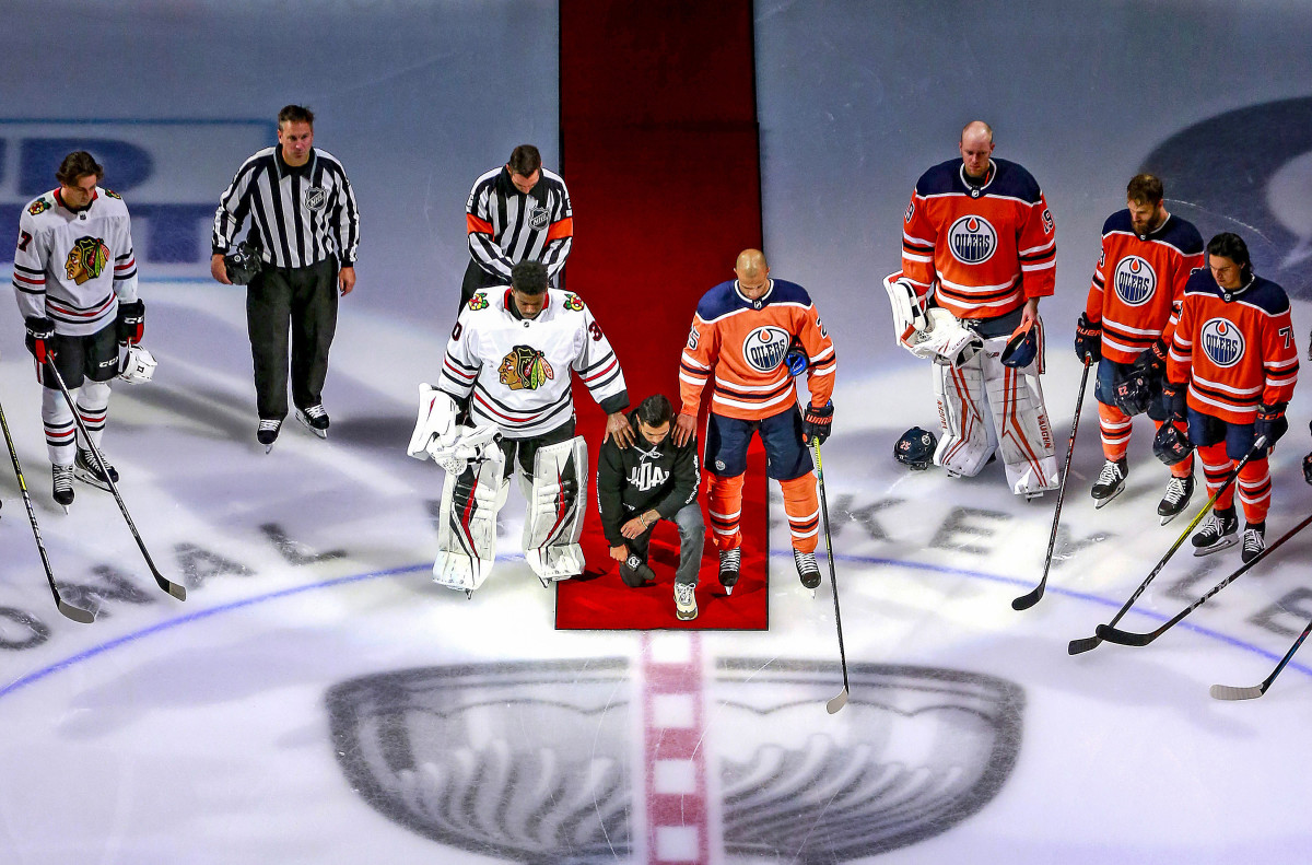 The HDA’s Dumba delivered a pregame speech in the Edmonton bubble after Jacob Blake’s shooting and became the first NHL player to kneel during the U.S. anthem.
